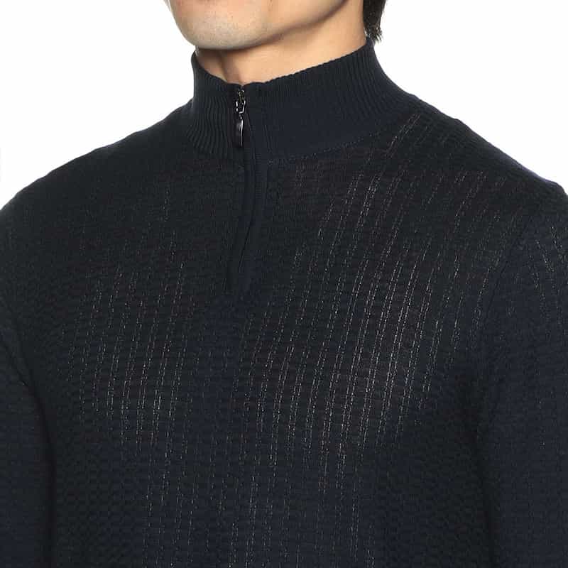 BARNEYS NEW YORK コットンハーフジップニットプルオーバー NAVY