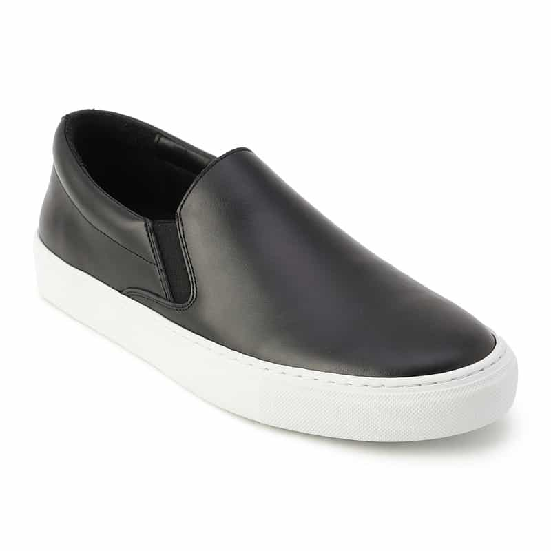 BARNEYS NEW YORK レザースリップオンスニーカー BLACK