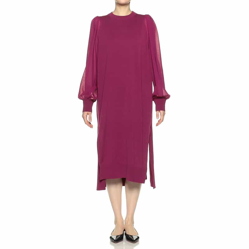 HYKE シアースリーブニットドレス WINE