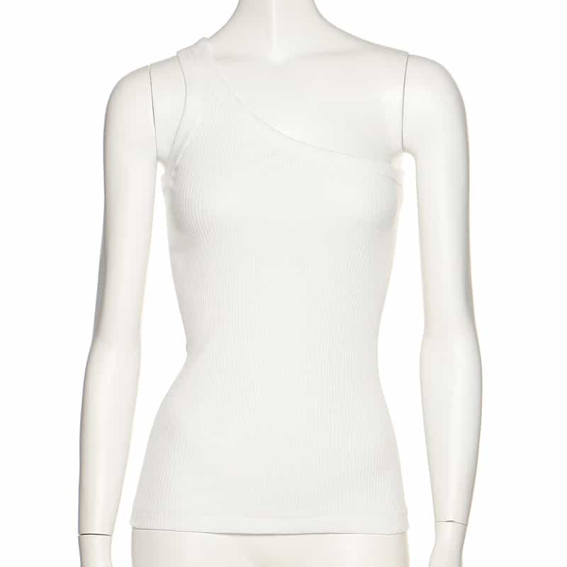 HYKE コットンワンショルダータンクトップ WHITE