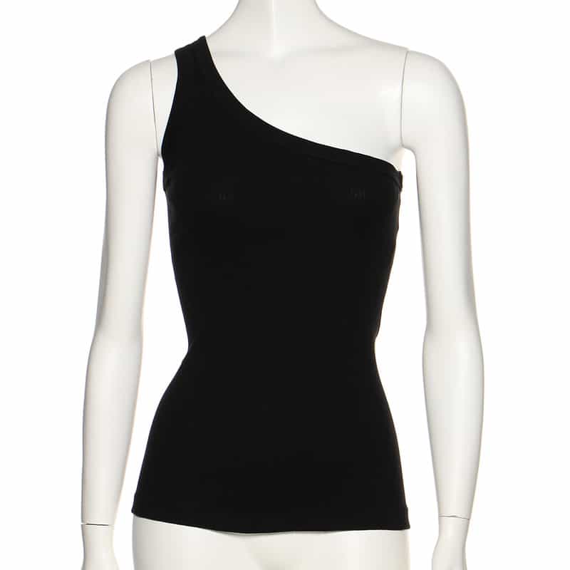 HYKE コットンワンショルダータンクトップ BLACK