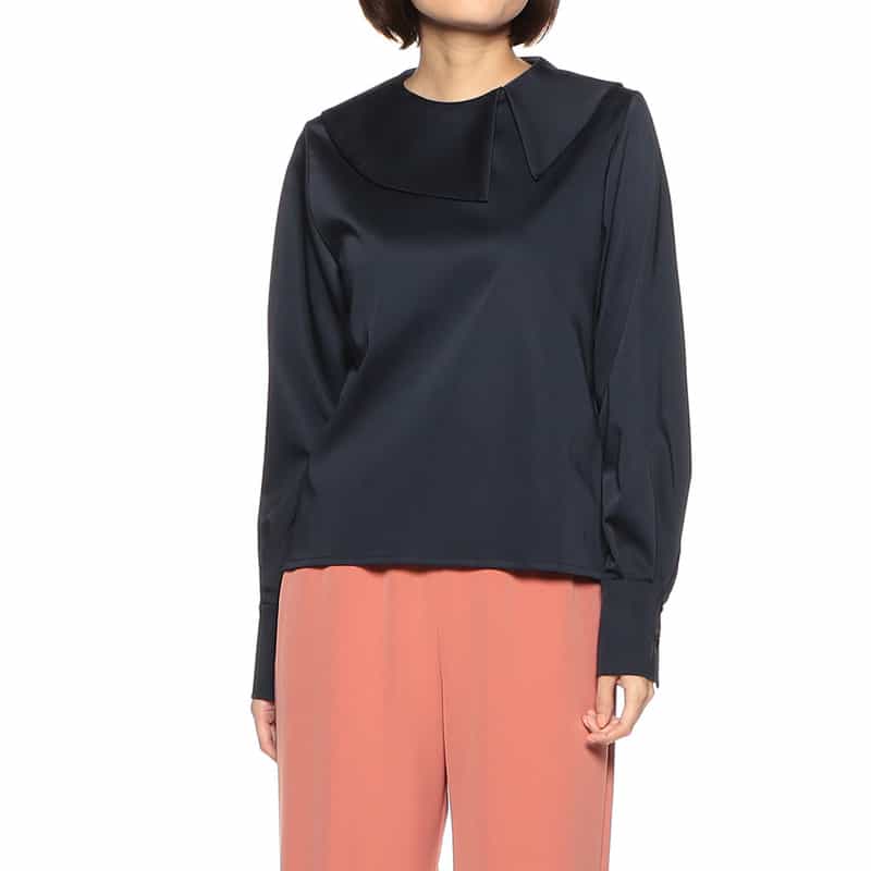 BARNEYS NEW YORK セットアップウォッシャブルビッグカラーブラウス NAVY