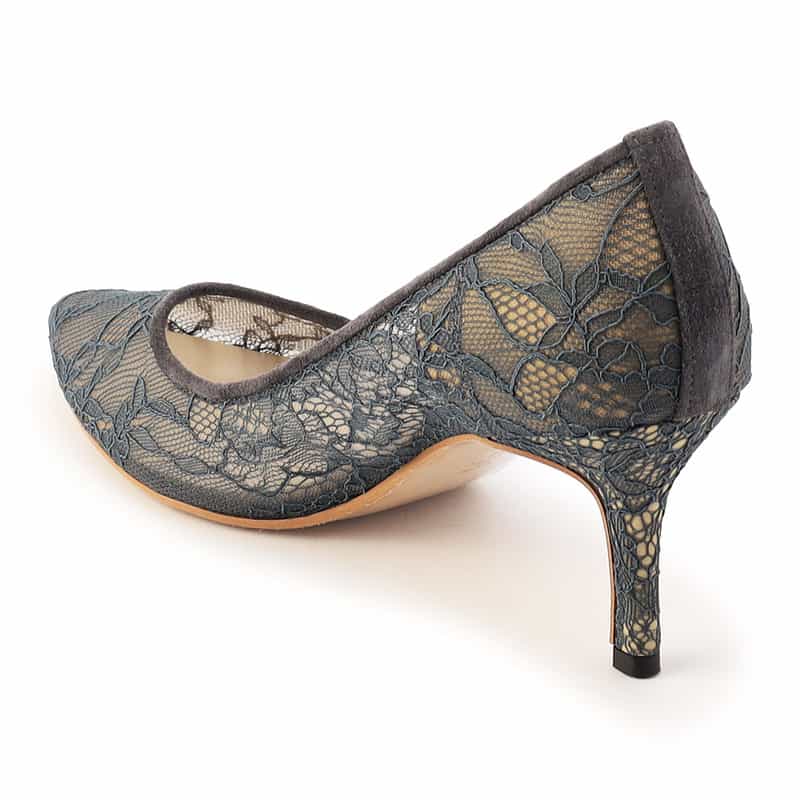 BARNEYS NEW YORK ポインテッドトゥレースパンプス BLUE GRAY