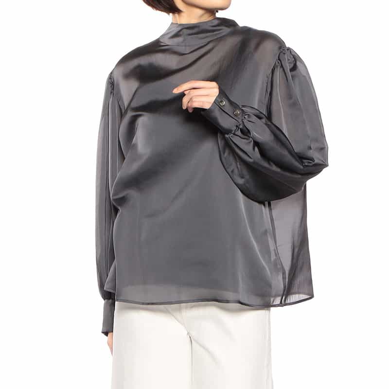 BARNEYS NEW YORK 2WAYシアーオーバーリボンタイ付きブラウス DARK GRAY