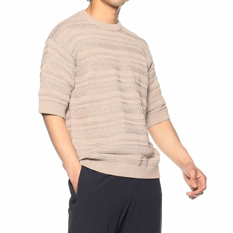 CRUCIANI 限定タック編み半袖ニットTシャツ BEIGE