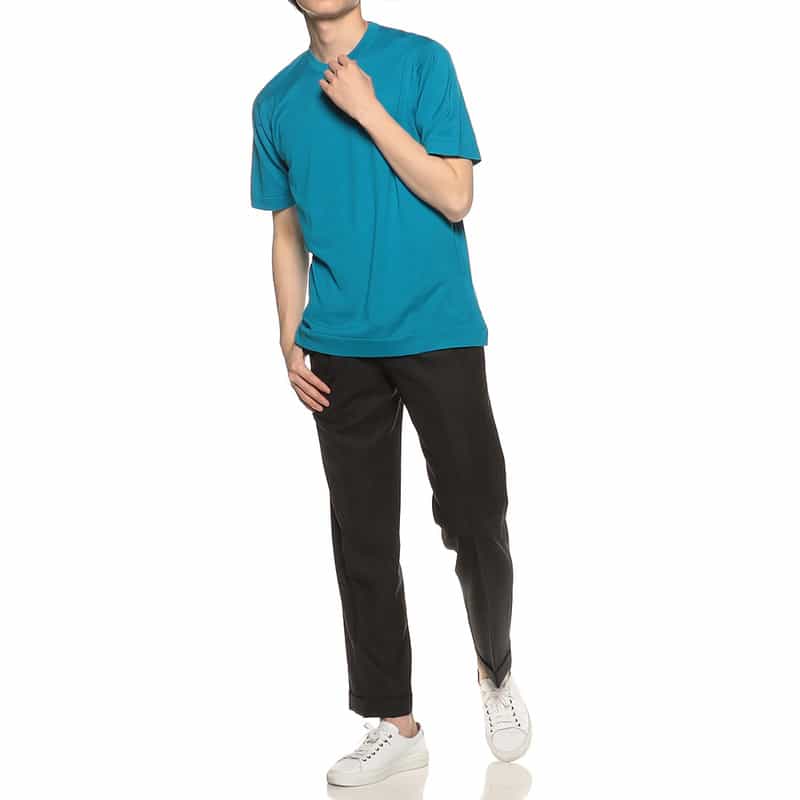 JOHN SMEDLEY 海島綿クルーネックニットTシャツ "LORCA" BLUE