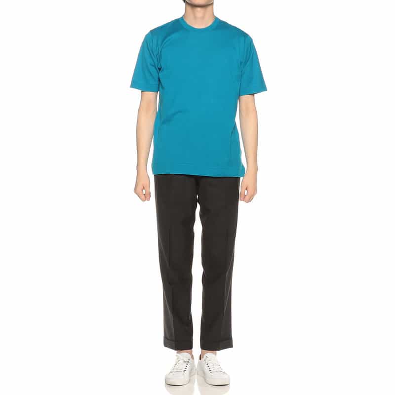 JOHN SMEDLEY 海島綿クルーネックニットTシャツ "LORCA" BLUE