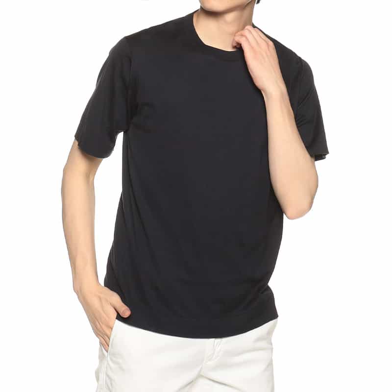 JOHN SMEDLEY 海島綿クルーネックニットTシャツ "LORCA" NAVY