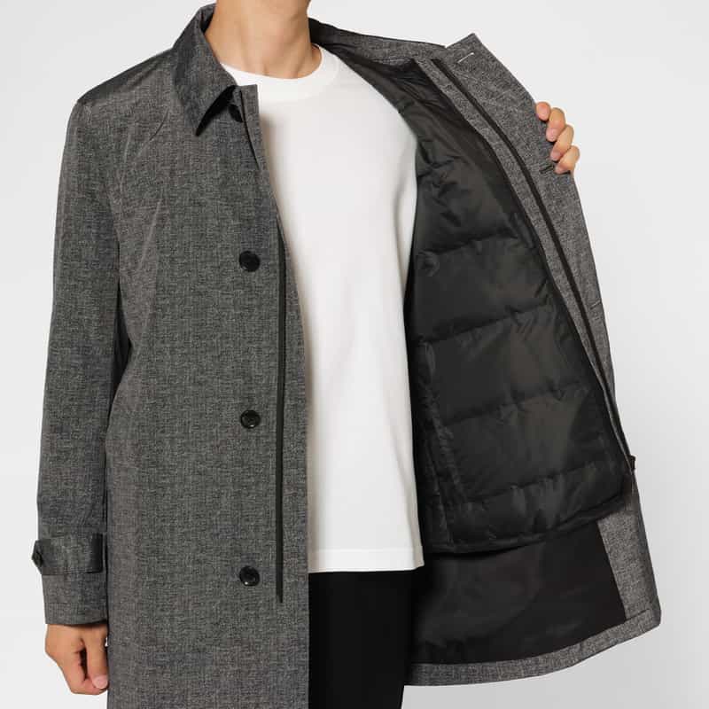BARNEYS NEW YORK ダウンライナー付きフーデッドステンカラーコート GRAY