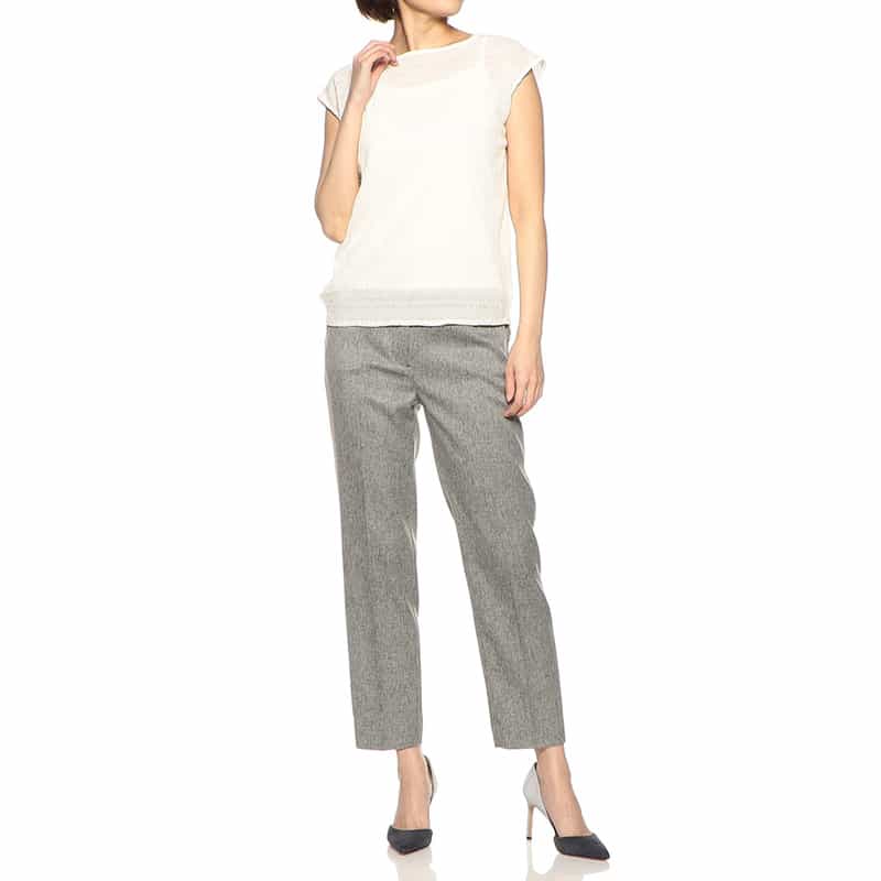 BARNEYS NEW YORK ウォッシャブルウエストゴムスリムストレートクロップドパンツ BLACK