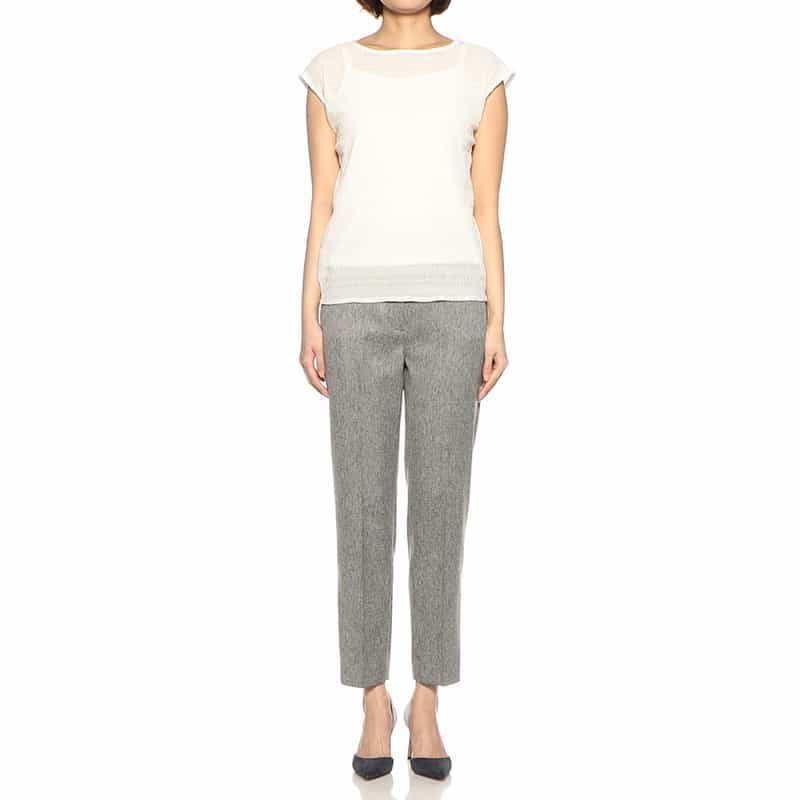 BARNEYS NEW YORK ウォッシャブルウエストゴムスリムストレートクロップドパンツ BLACK