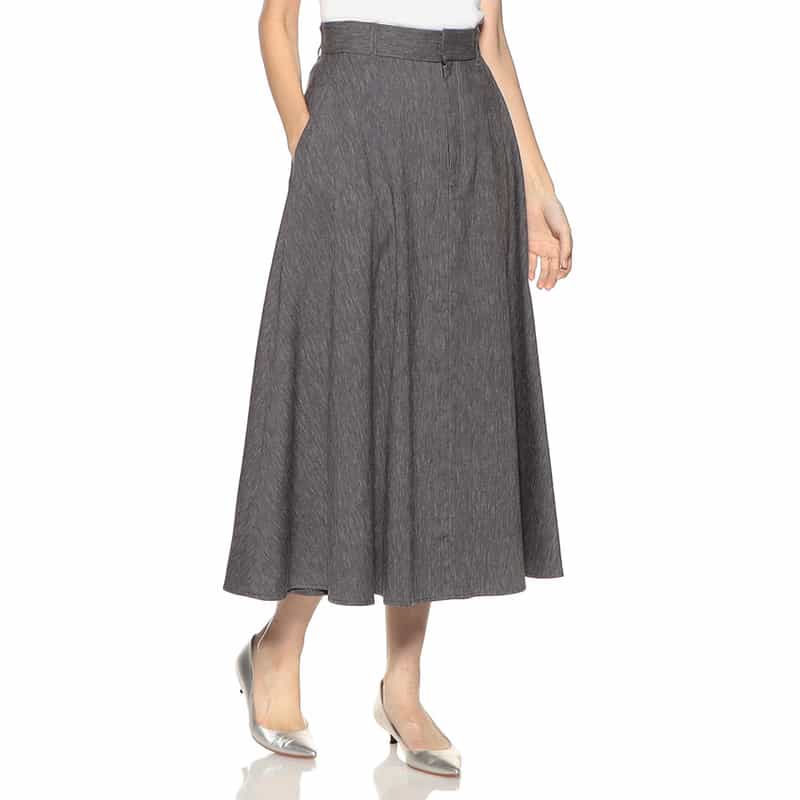 BARNEYS NEW YORK ウォッシャブル フレアミディスカート BLACK