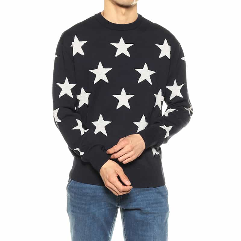 BARNEYS NEW YORK スター柄ニットプルオーバー NAVY