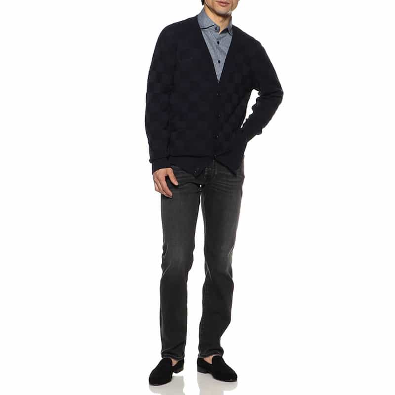 BARNEYS NEW YORK リンクス編みVネックカーディガン NAVY