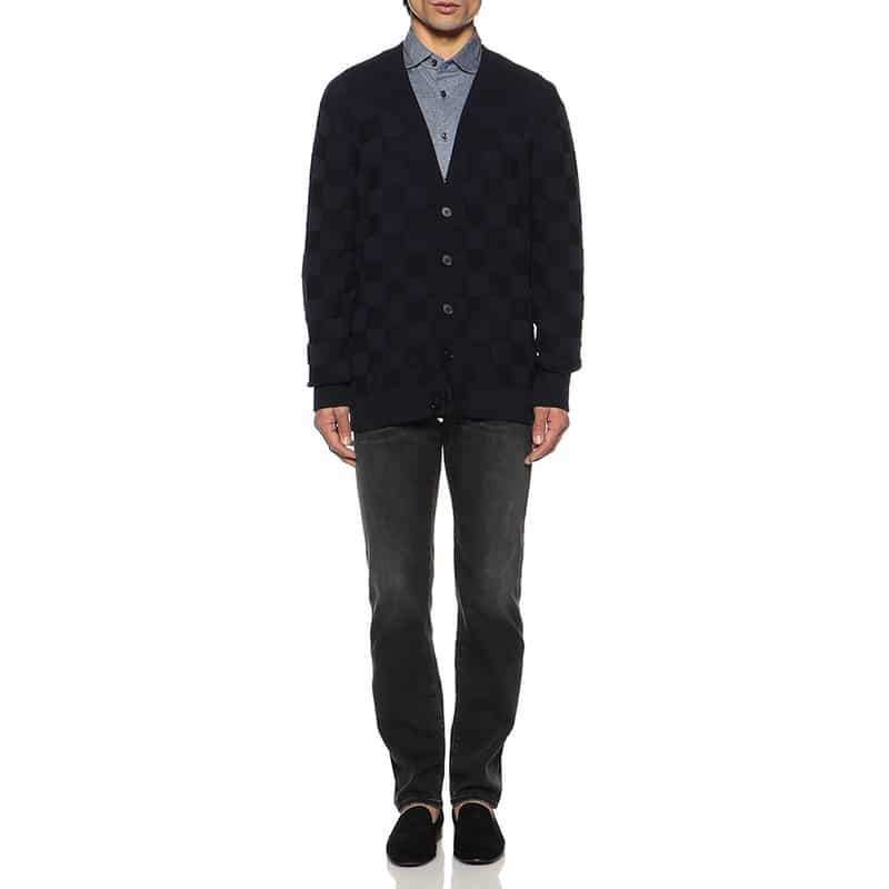 BARNEYS NEW YORK リンクス編みVネックカーディガン NAVY