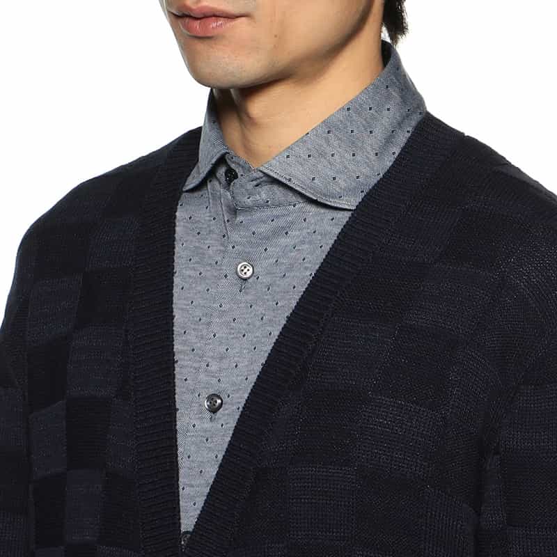 BARNEYS NEW YORK リンクス編みVネックカーディガン NAVY