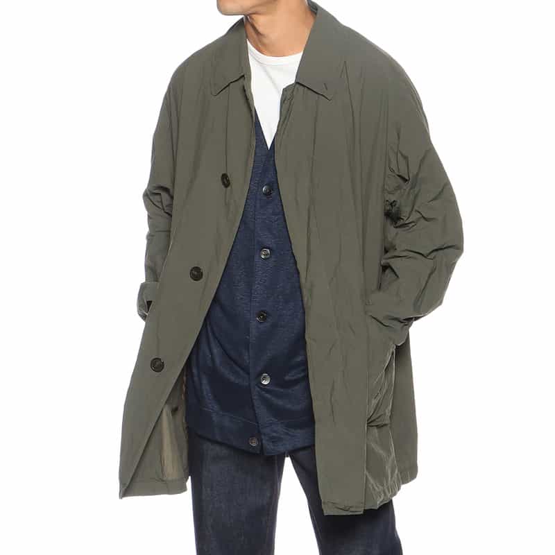 BARNEYS NEW YORK ナイロン ガーメンドダイ ステンカラーコート KHAKI