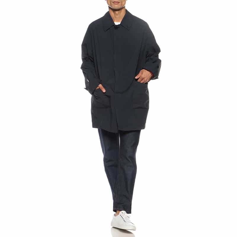 BARNEYS NEW YORK ナイロン ガーメンドダイ ステンカラーコート NAVY