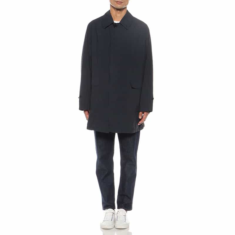 BARNEYS NEW YORK ナイロン ガーメンドダイ ステンカラーコート NAVY