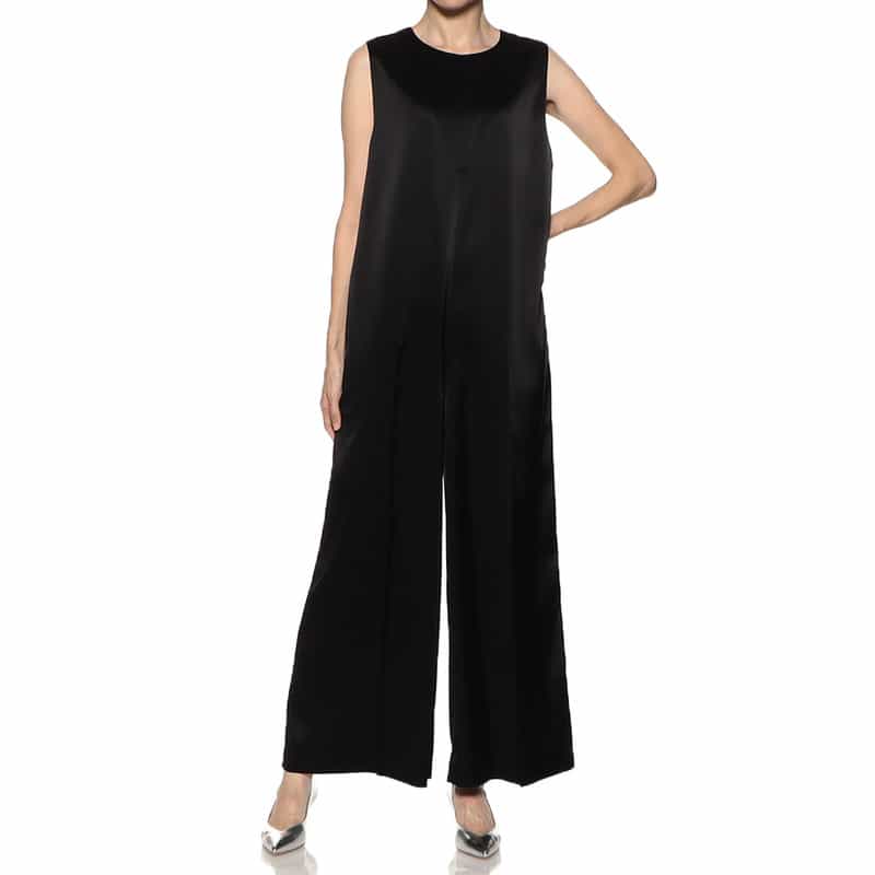 BARNEYS NEW YORK ウォッシャブルサテンライクオールインワン BLACK