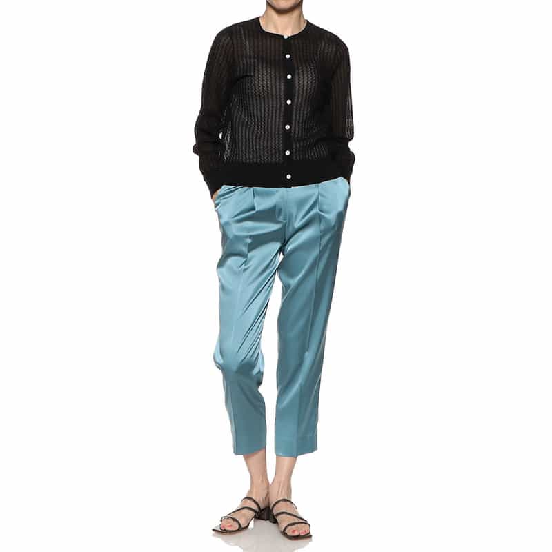 BARNEYS NEW YORK ウォッシャブルサテンライクテーパードパンツ BLUE