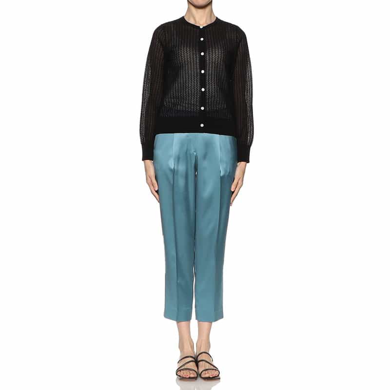 BARNEYS NEW YORK ウォッシャブルサテンライクテーパードパンツ BLUE