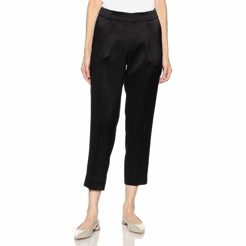 BARNEYS NEW YORK ウォッシャブルサテンライクテーパードパンツ BLACK