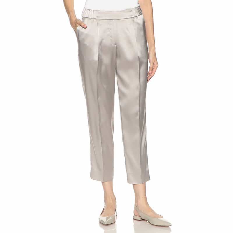 BARNEYS NEW YORK ウォッシャブルサテンライクテーパードパンツ CHAMPAGNE
