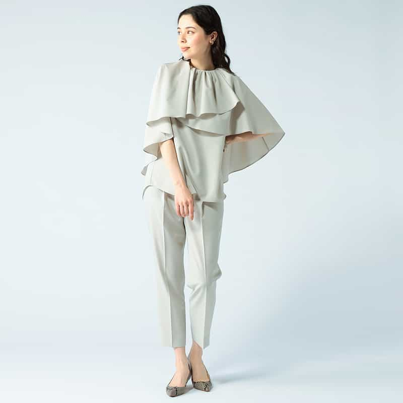 BARNEYS NEW YORK セットアップウォッシャブルケープディテールブラウス LIGHT GRAY