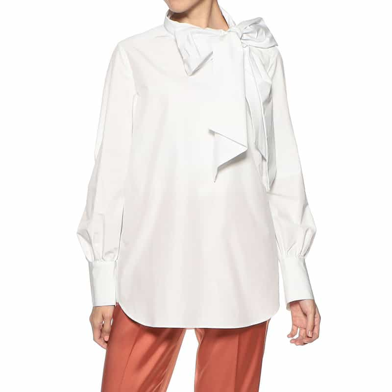 BARNEYS NEW YORK ウォッシャブル ビッグボウタイブラウス WHITE