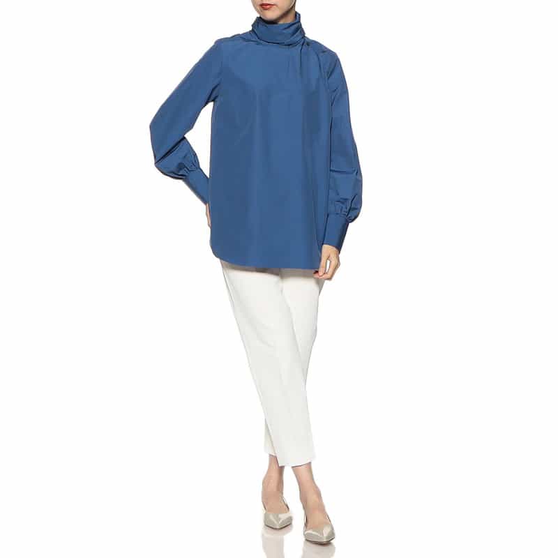 BARNEYS NEW YORK ウォッシャブル ビッグボウタイブラウス BLUE