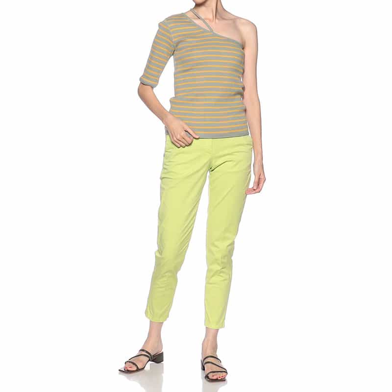 KIIRA ボーダー柄アシンメトリーカットソー GREEN