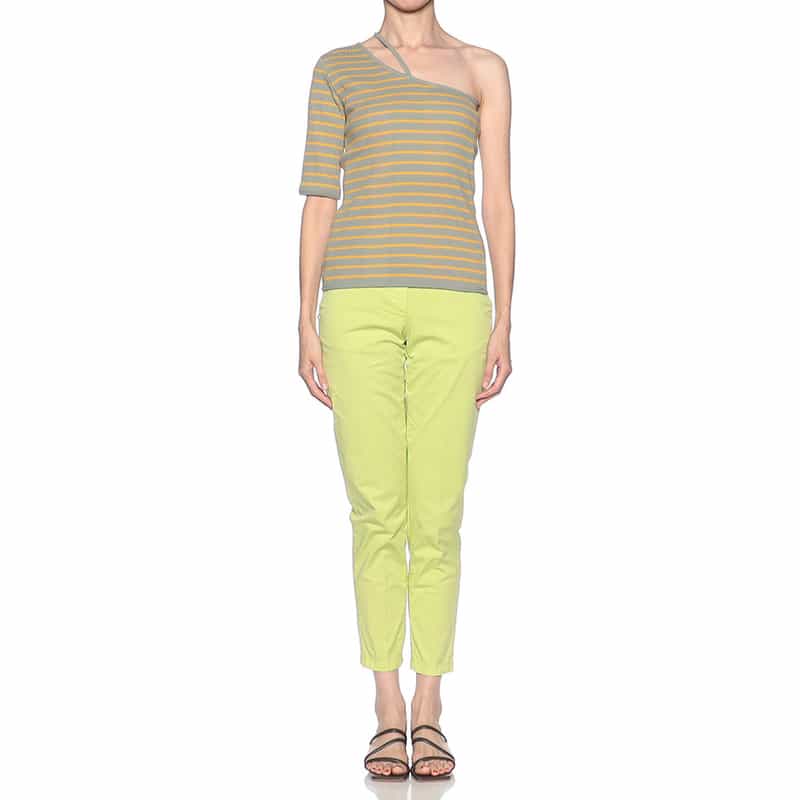 KIIRA ボーダー柄アシンメトリーカットソー GREEN