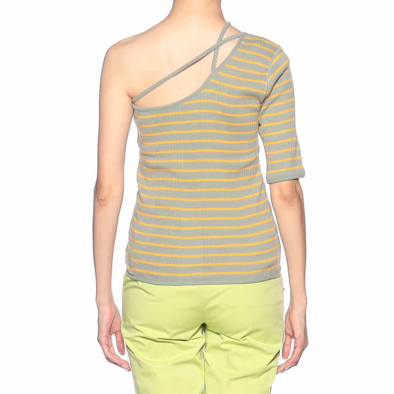 KIIRA ボーダー柄アシンメトリーカットソー GREEN