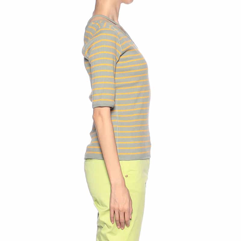 KIIRA ボーダー柄アシンメトリーカットソー GREEN