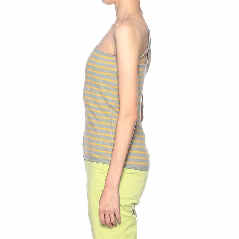 KIIRA ボーダー柄アシンメトリーカットソー GREEN