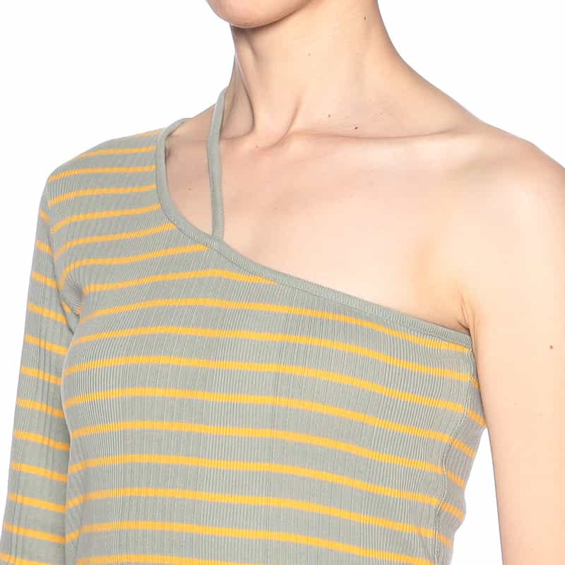 KIIRA ボーダー柄アシンメトリーカットソー GREEN