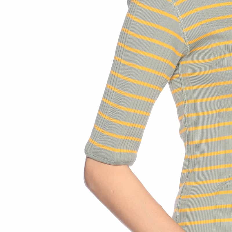 KIIRA ボーダー柄アシンメトリーカットソー GREEN