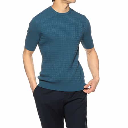 イントレチャート柄コットンニットTシャツ