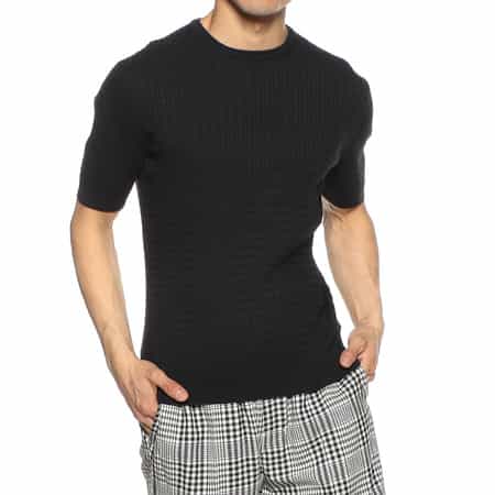 イントレチャート柄コットンニットTシャツ