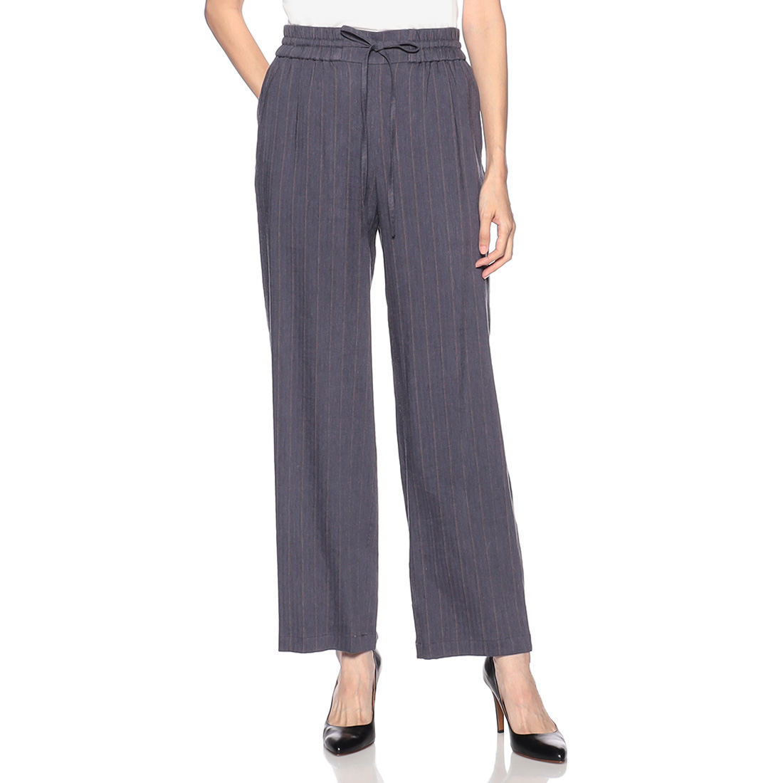 セットアップストレッチストライプ柄ドローストリングパンツ