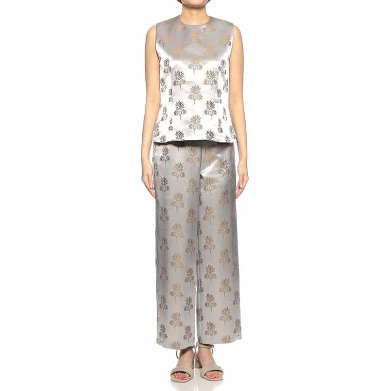 BARNEYS NEW YORK セットアップジャカードリーフプリント柄パンツ SILVER