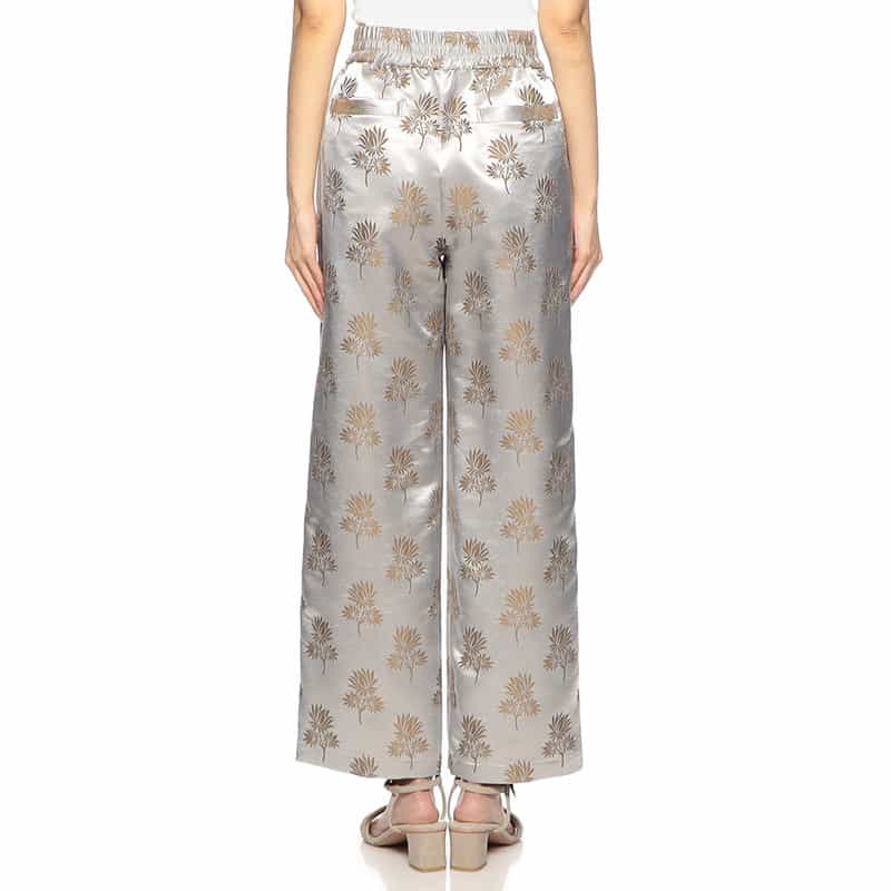 BARNEYS NEW YORK セットアップジャカードリーフプリント柄パンツ SILVER