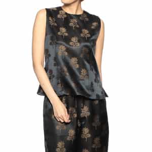 セットアップジャカードリーフプリント柄ブラウス