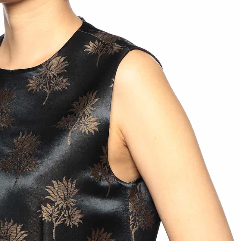 BARNEYS NEW YORK セットアップジャカードリーフプリント柄ブラウス NAVY