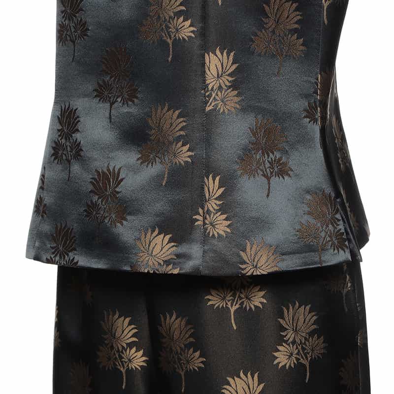 BARNEYS NEW YORK セットアップジャカードリーフプリント柄ブラウス NAVY