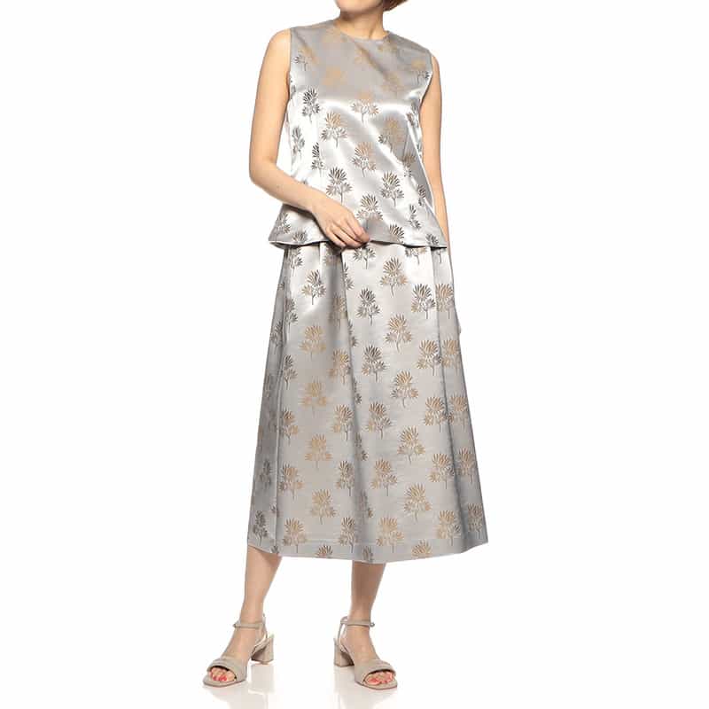 BARNEYS NEW YORK セットアップジャカードリーフプリント柄ブラウス SILVER