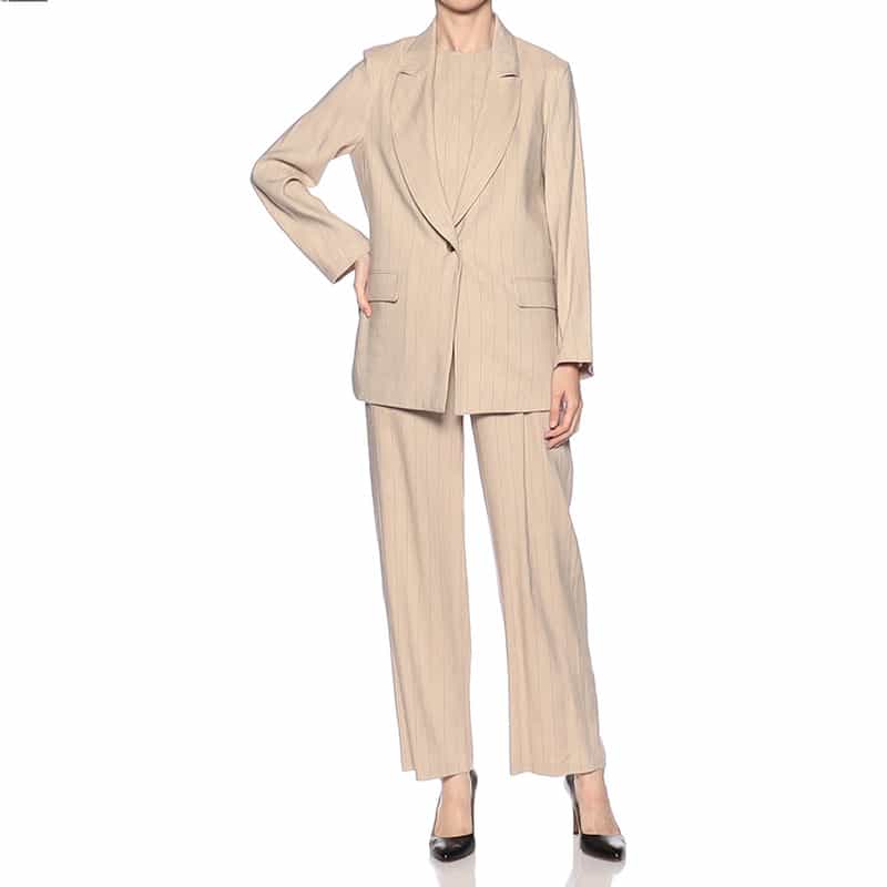 BARNEYS NEW YORK セットアップストレッチストライプ柄プルオーバーブラウス BEIGE