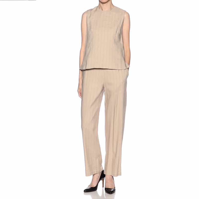 BARNEYS NEW YORK セットアップストレッチストライプ柄プルオーバーブラウス BEIGE