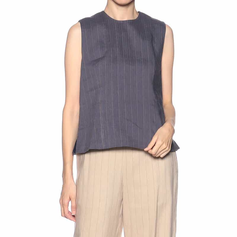 BARNEYS NEW YORK セットアップストレッチストライプ柄プルオーバーブラウス NAVY